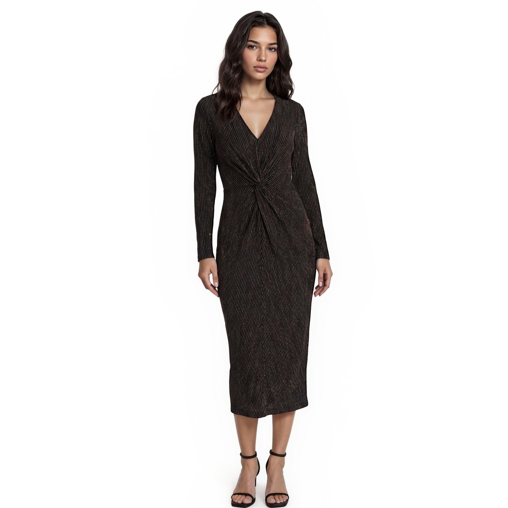 Rachel Roy Metallic Stripe Midi Dress Women's Size Medium Multicolor Twist